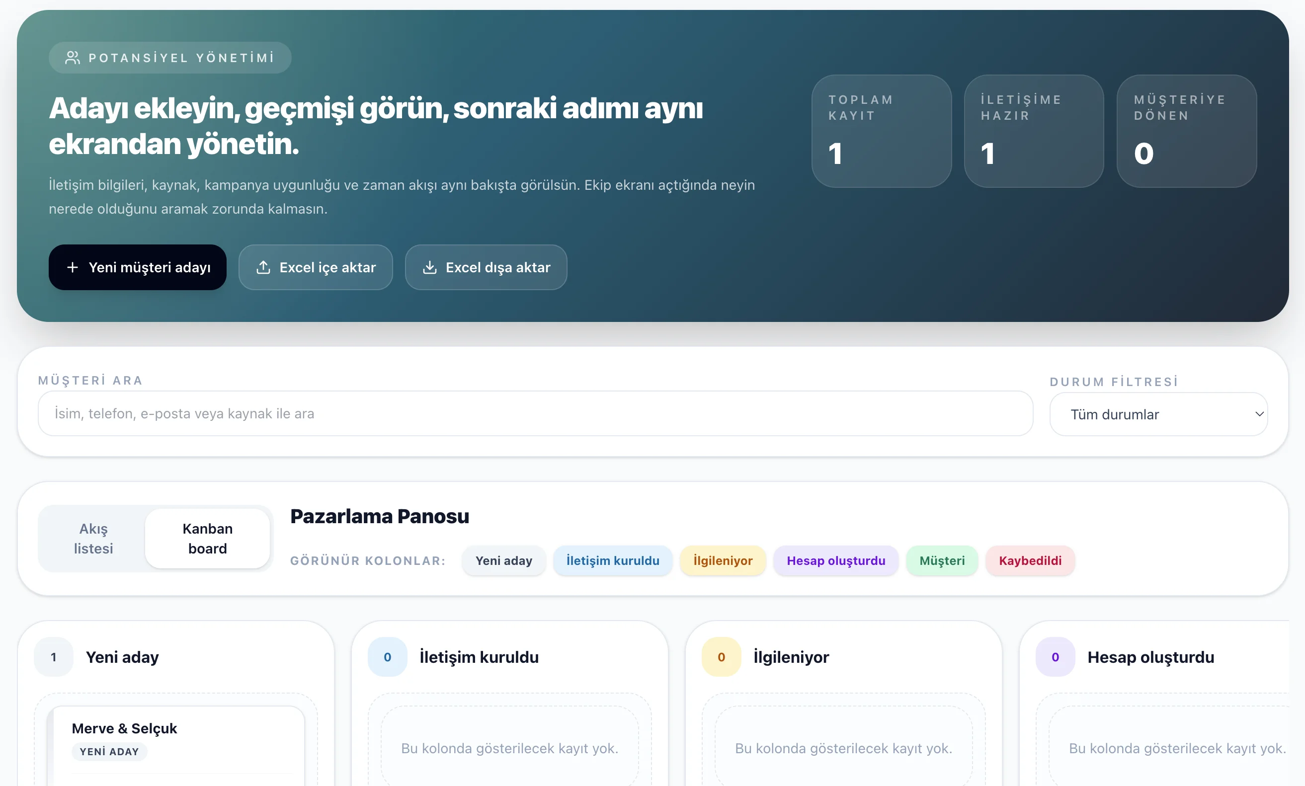 Damat & Gelin Adayı Takip CRM